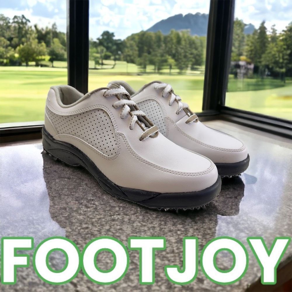 FootJoy Women's Greenjoys Leather Soft Spike Golf Shoes Cream White Size 6.5M